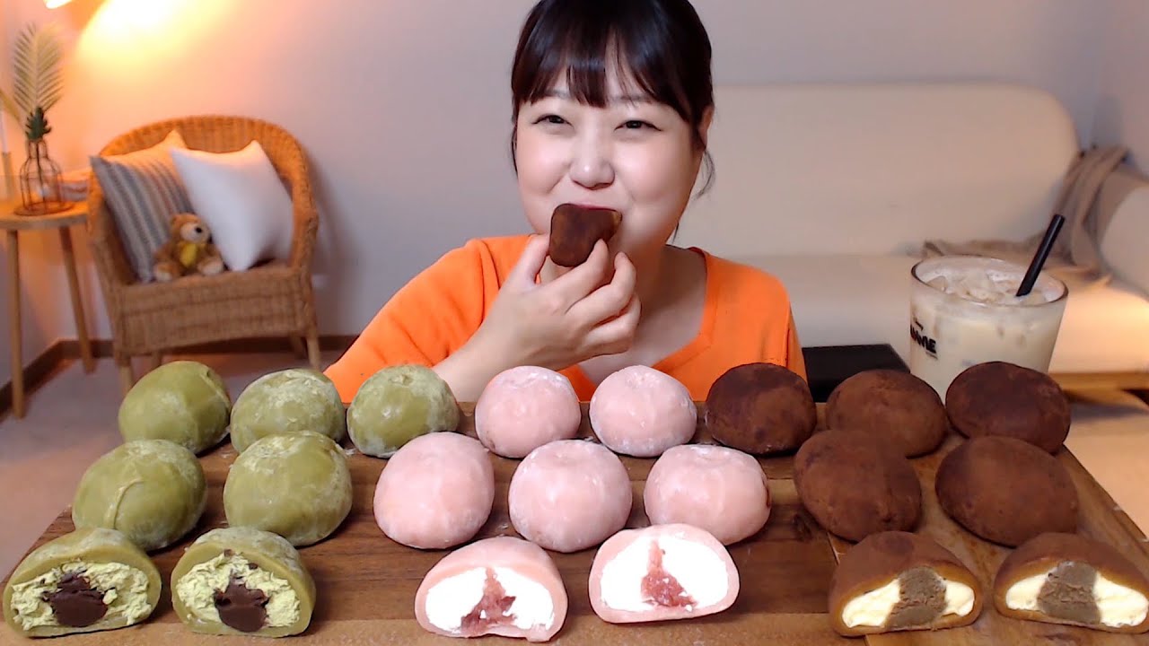 녹차초코떡 딸기우유떡 티라미수떡 먹방 tteok (strawberry milk, green tea chocolate, Tiramisu) Mukbang Eatingsound