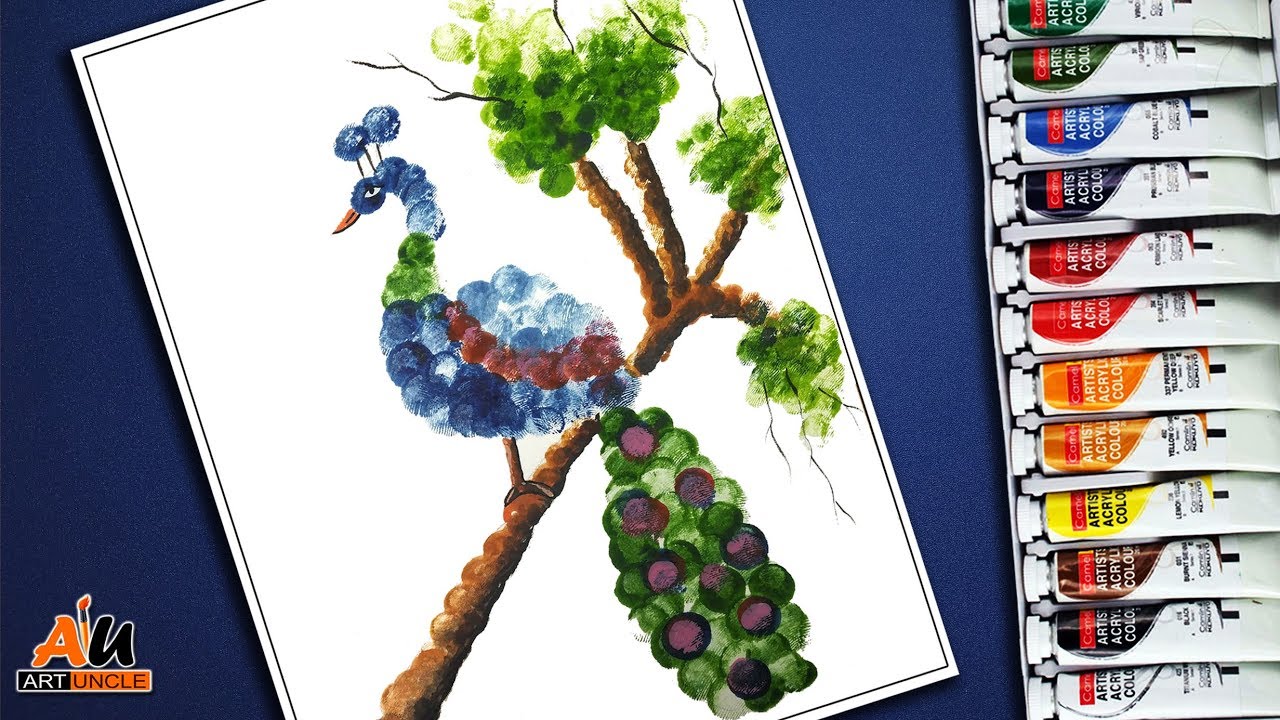 HOW TO MAKE PEACOCK WITH THUMB PAINTING | PEACOCK FINGER PAINTING | THUMB PAINTING IDEAS