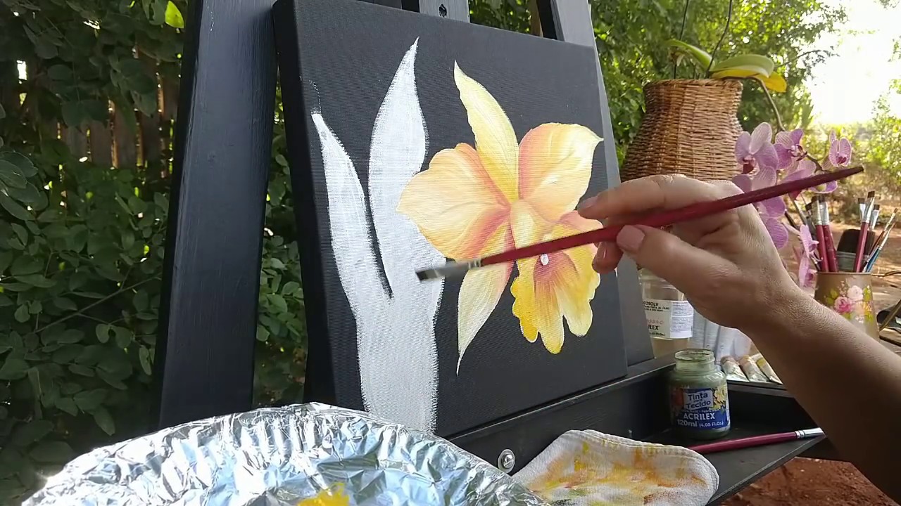 Pintura em Tela para Iniciantes. Aprenda Pintar Orquídea