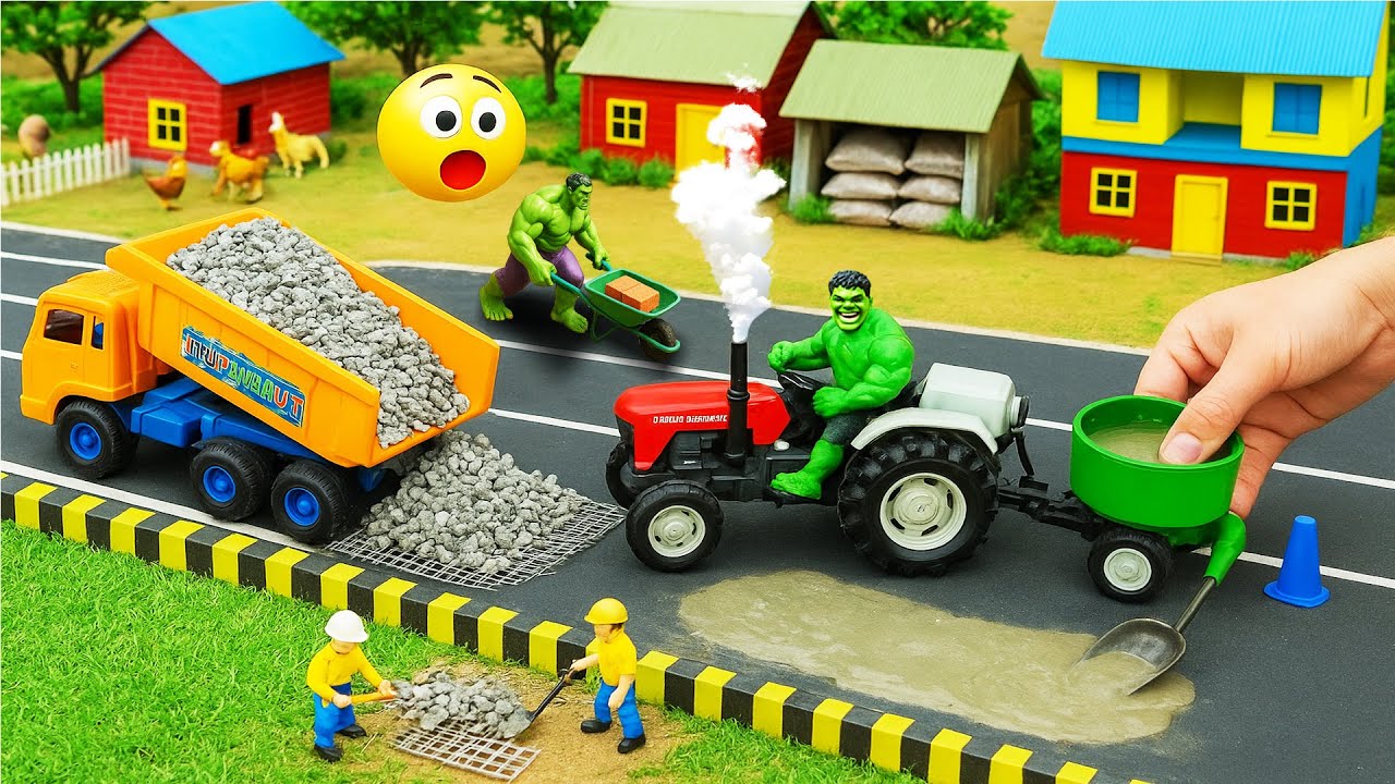 diy mini cement road with truck & tractor science projects