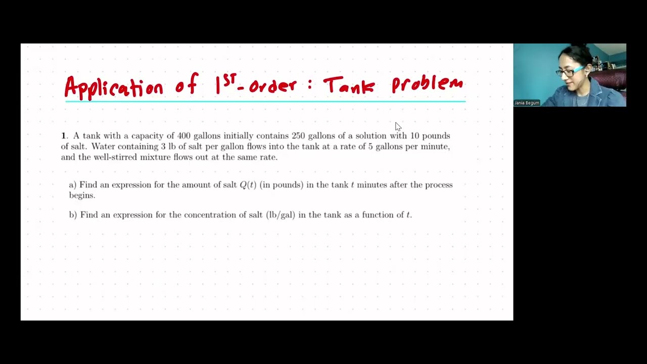 Application of First-Order Differential Equation | Salt/Tank Problem | Integrating Factor