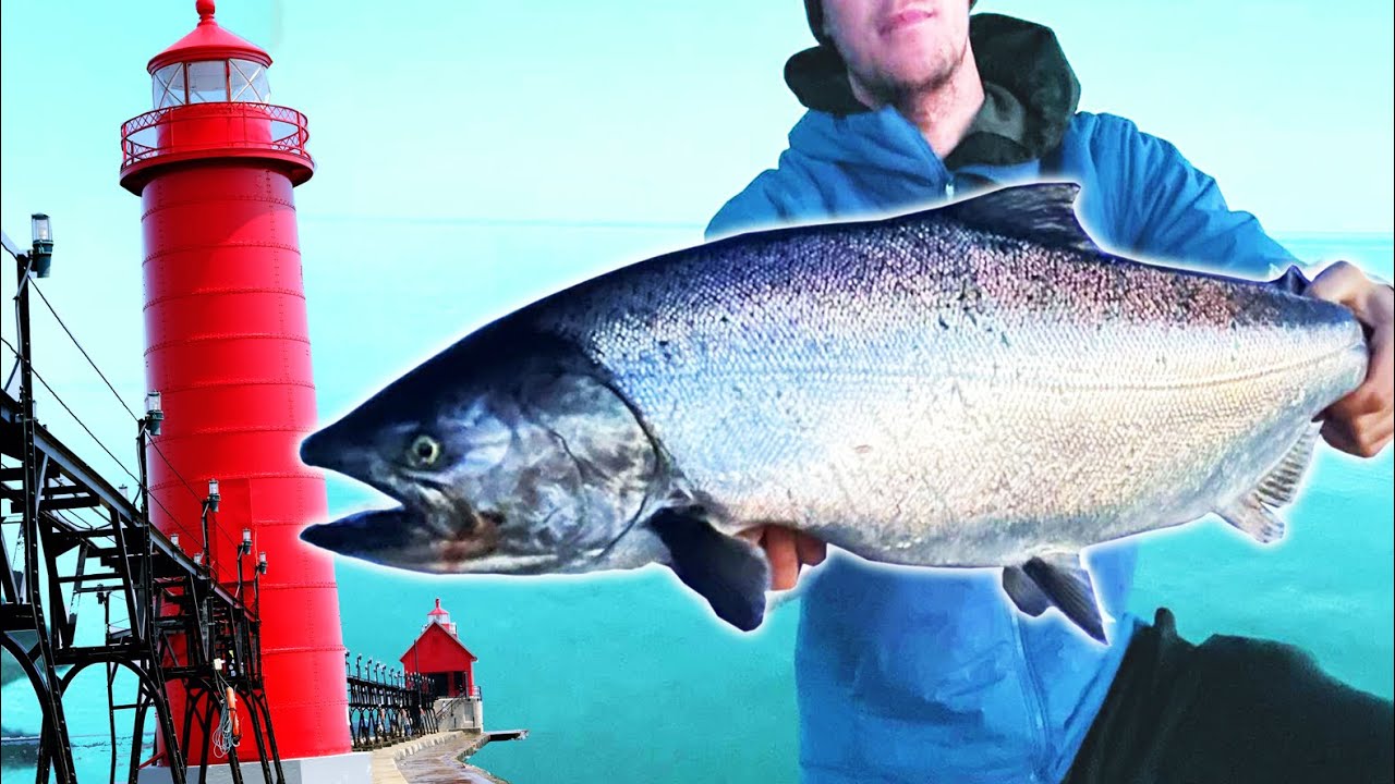 Pier Fishing SPRING KING SALMON on Lake Michigan!
