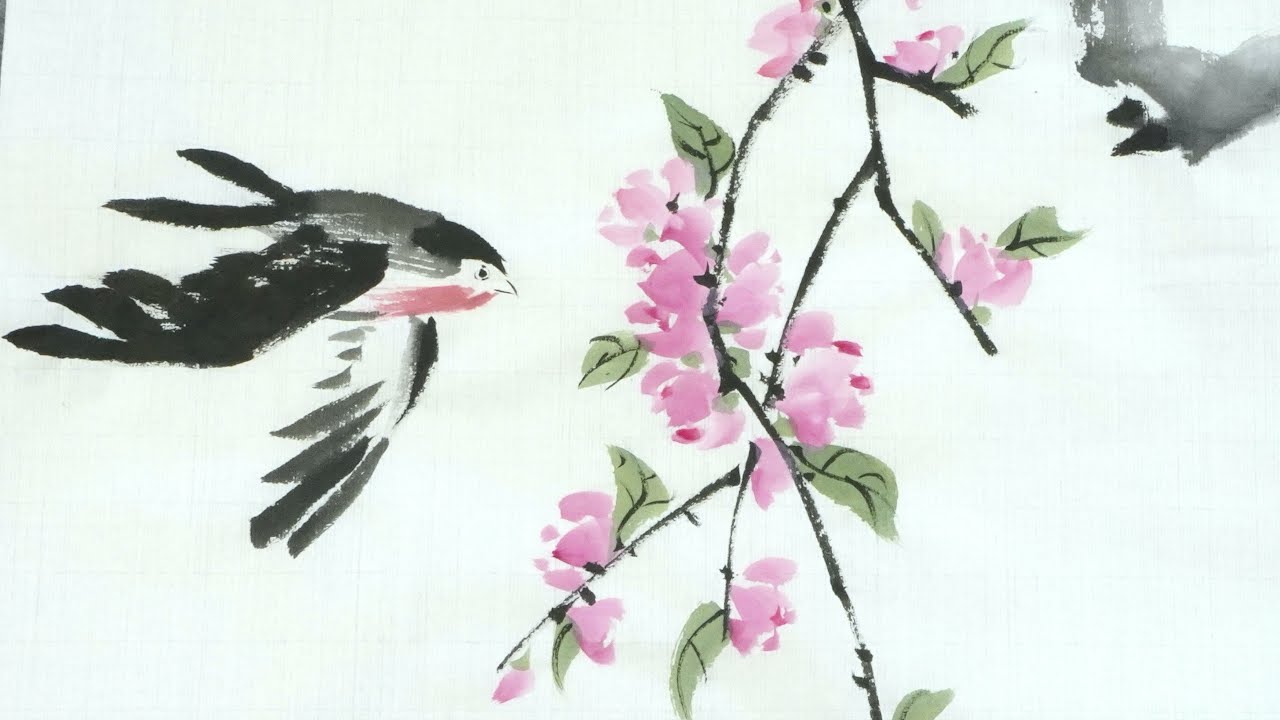 Pfirsichblüte und Schwalbe: Ostasiatische Tuschmalerei, Sumi-e: Frühlings Botschaft