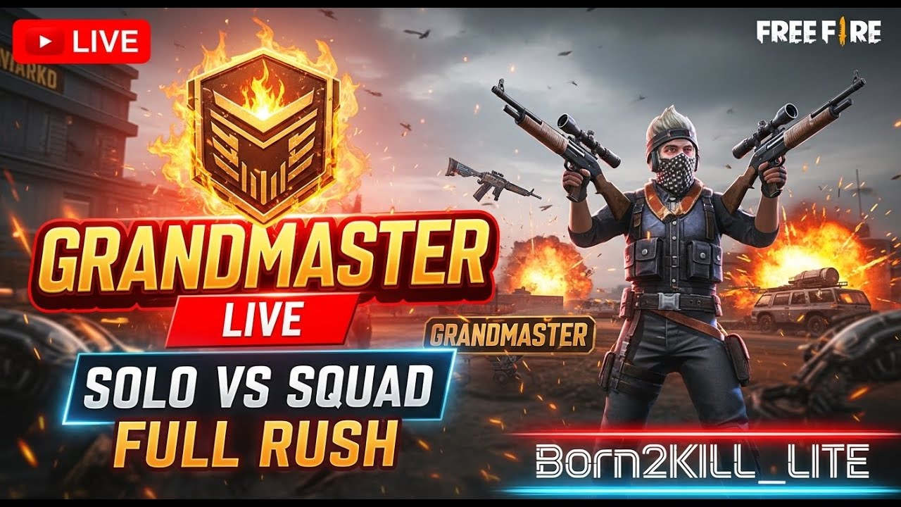 B2K☬༒LITE LIVE FREE FIRE🔥TARGET 1K  !! Top 1 Grandmaster Rank Push ❤ Free Fire Live