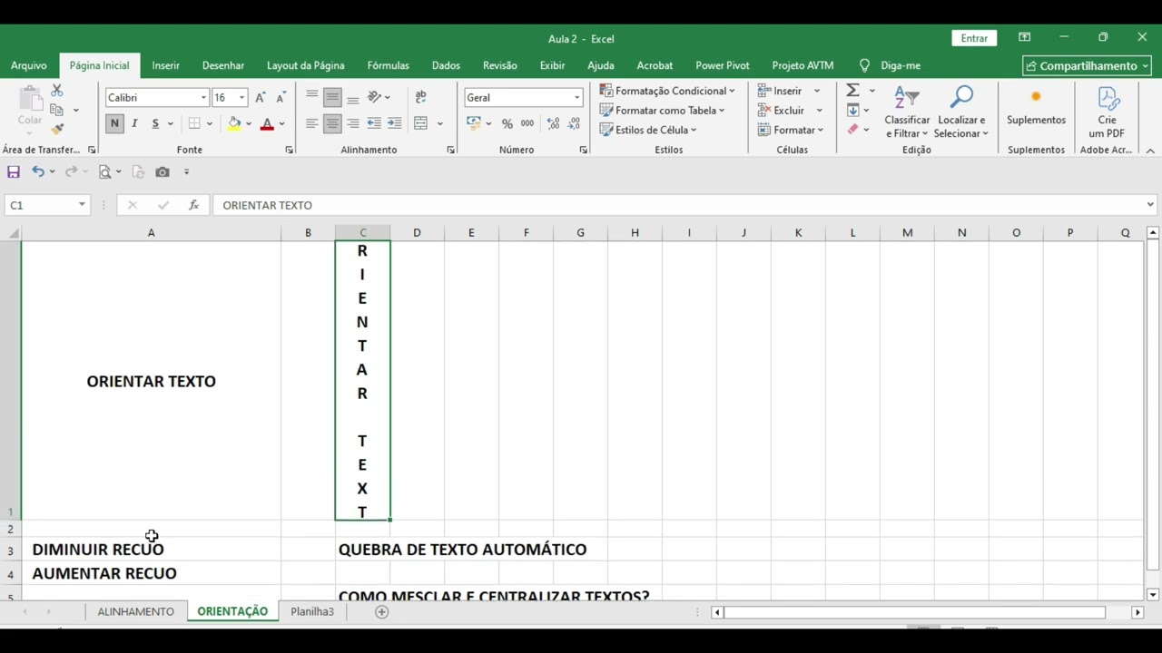 Excel para Iniciantes 02 - Alinhamento, Orientação, Recuo, Mesclar e Quebra de Texto