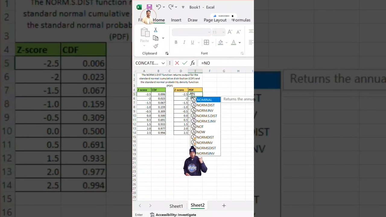 🚀❗How to use NORM.S.DIST function in Excel #computereducation #exceltips #excelshortcuts