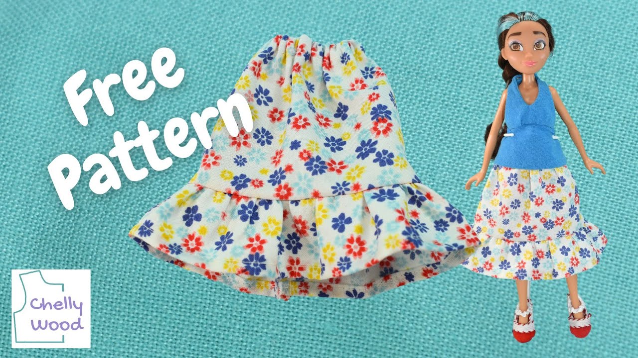 Free Doll Clothes Patterns: Fashion Doll Ruffle Skirt Tutorial (10 Minute Sewing Tutorials) #DIY