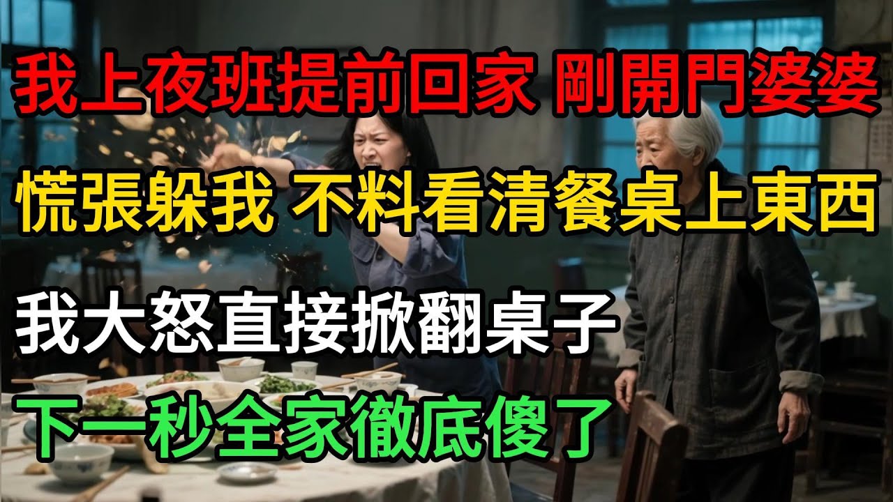 我上夜班提前回家，剛開門婆婆慌張躲我，不料看清餐桌上東西，我大怒直接掀翻桌子，下一秒全家徹底傻了#一口气看完 #故事分享 #故事頻道 #小说 #正能量 #情感 #movie #爱情