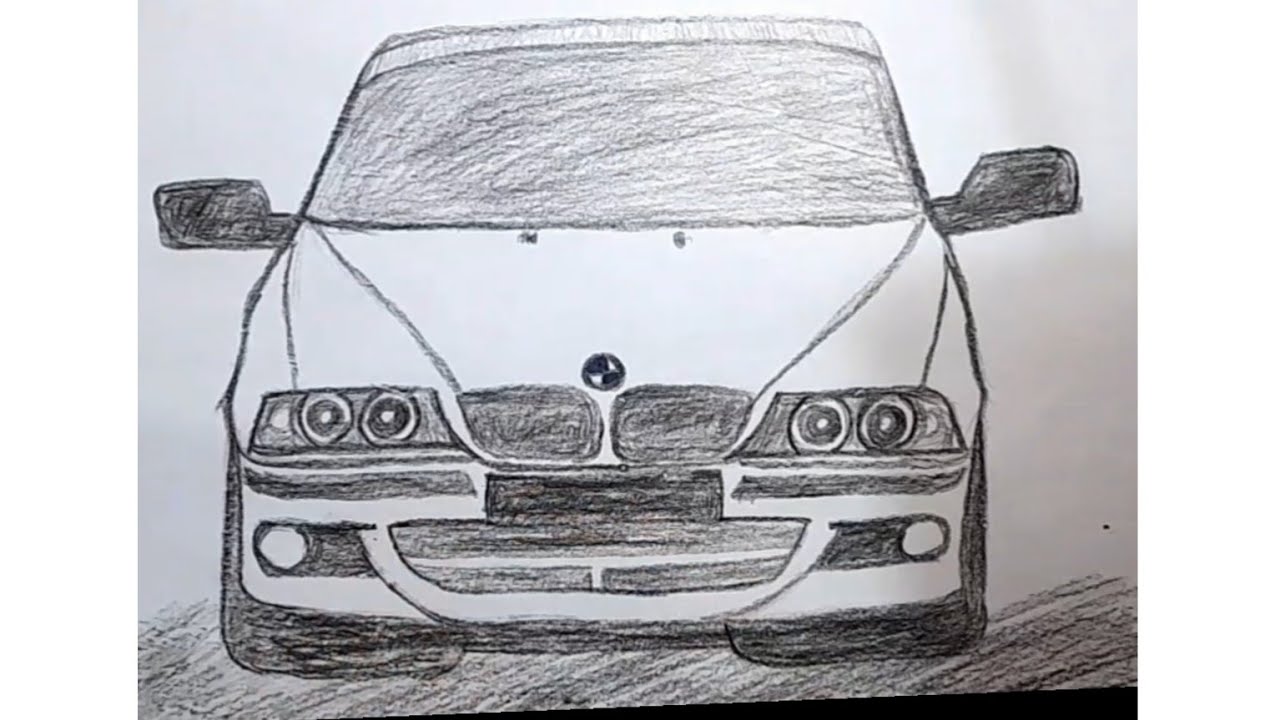 How to Draw a BMW Car (Front View) | Pencil Drawing