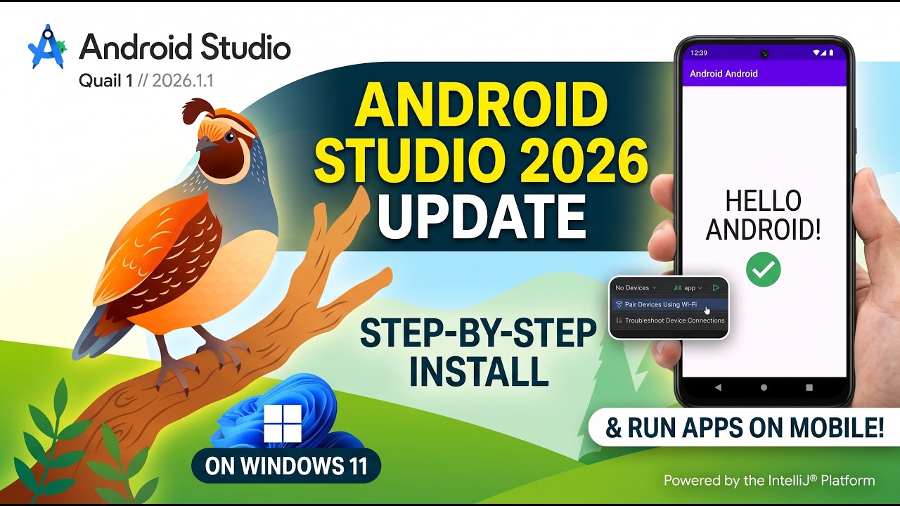 Как установить Android Studio на Windows 11 [Обновление 2026] Запуск приложений Android на мобиль...