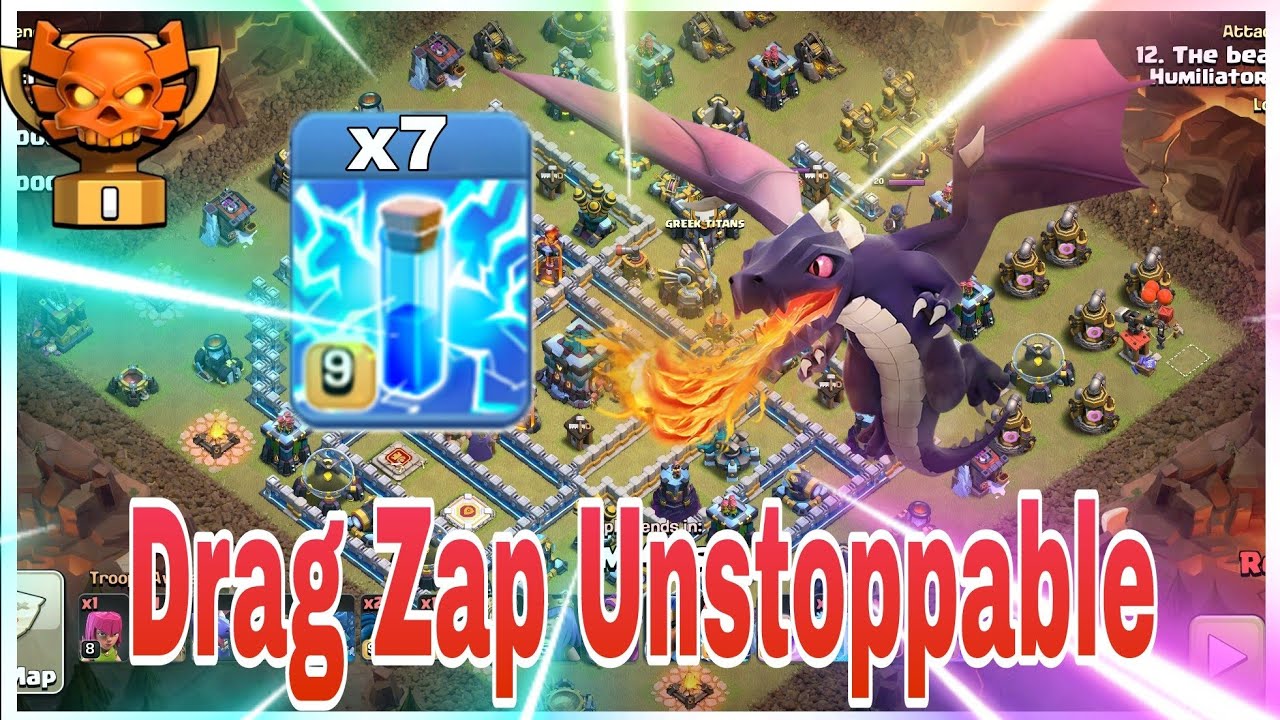 Unstoppable!! Dragon Zap Combo!! Champ 1 CWL Dragon Lighting OP Tripple!! Th13 War Attack Strategy