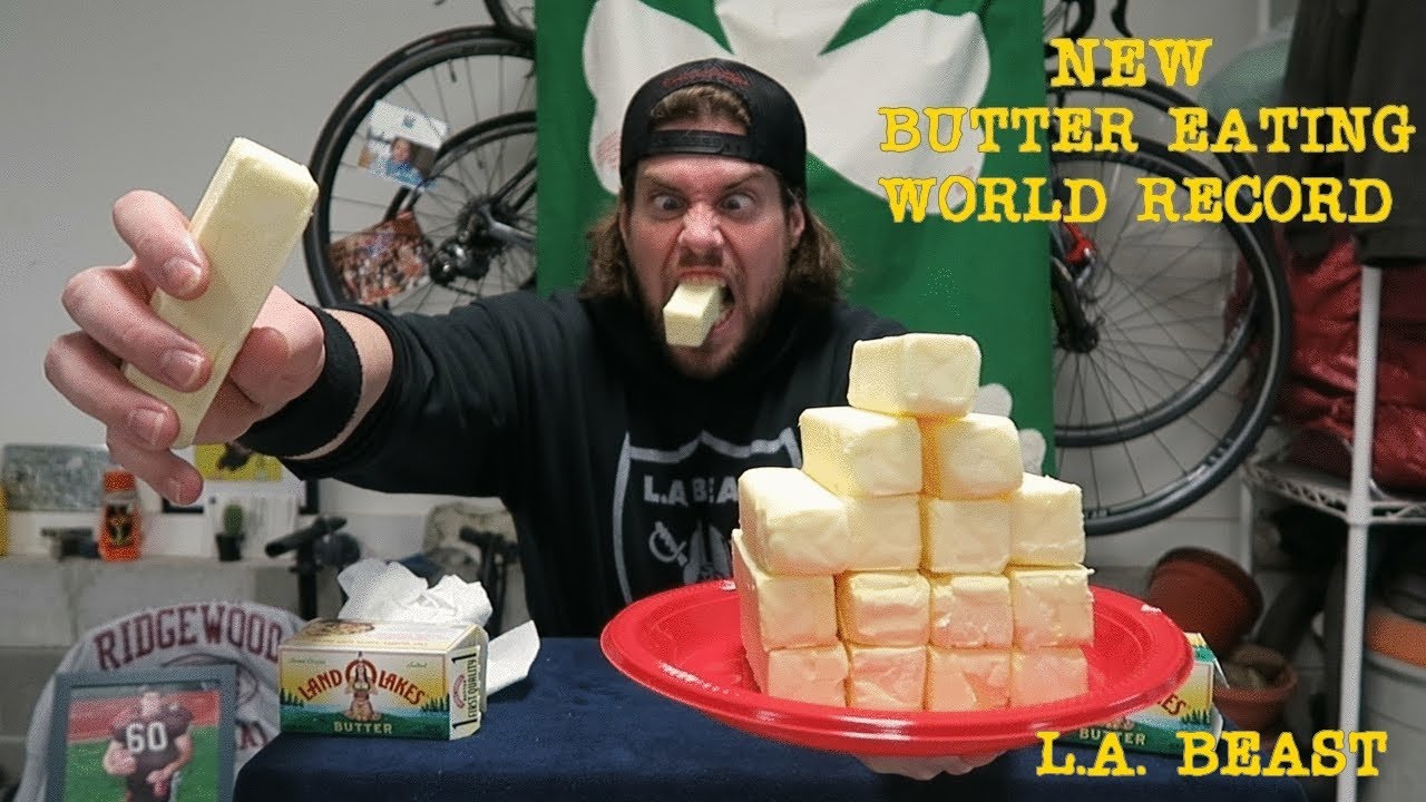 NEW Butter Eating World Record (15 Year Old Record Broken) | L.A. BEAST
