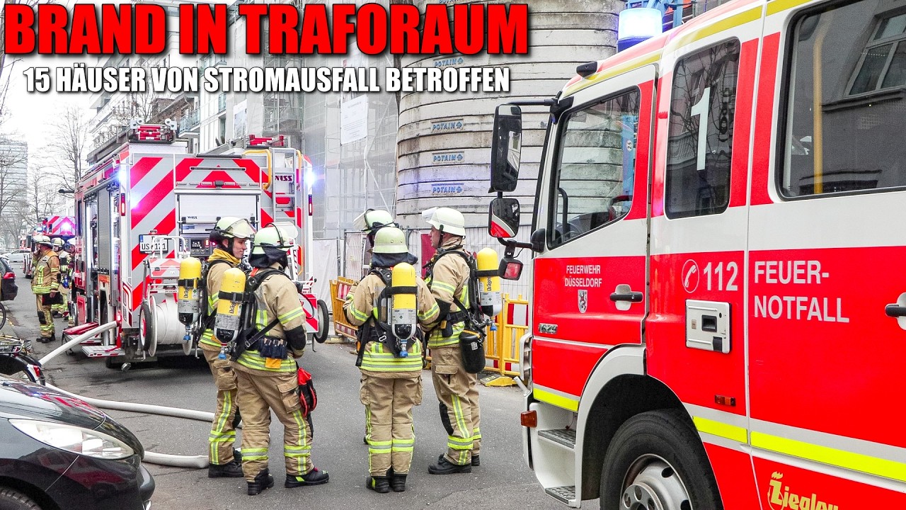 [FEUER IN TRAFORAUM!] - Treppenhaus verraucht - 15 Häuser stromlos - Feuerwehr Düsseldorf -