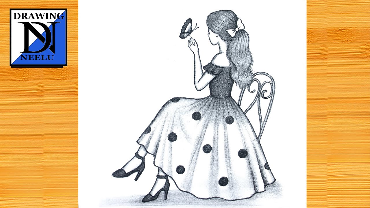 How to Draw a Sitting Girl with butterfly -easy drawing | Easy Drawing Tutorial || girl drawing