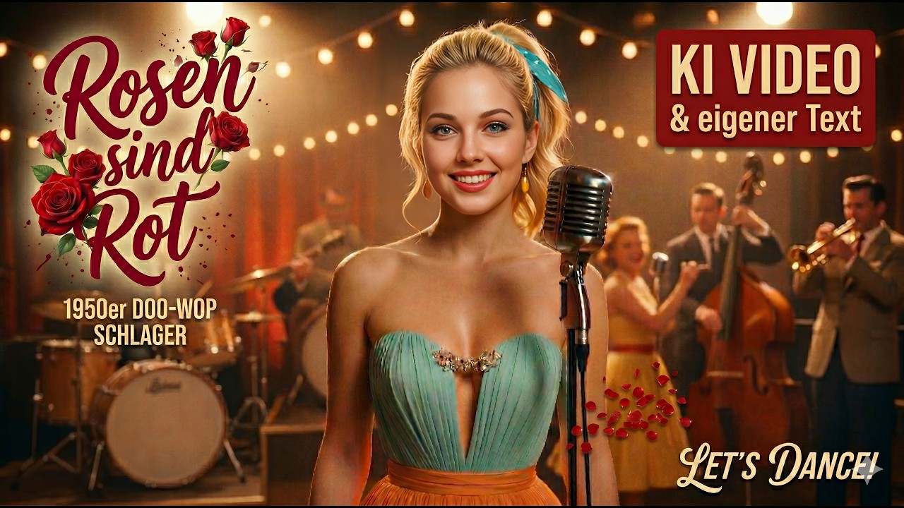 1950er Doo-Wop Schlager🎸 &rdquo;Rosen sind rot&rdquo;💐 KI Video mit handgeschriebenem Text✍️ Tanzmusik💃