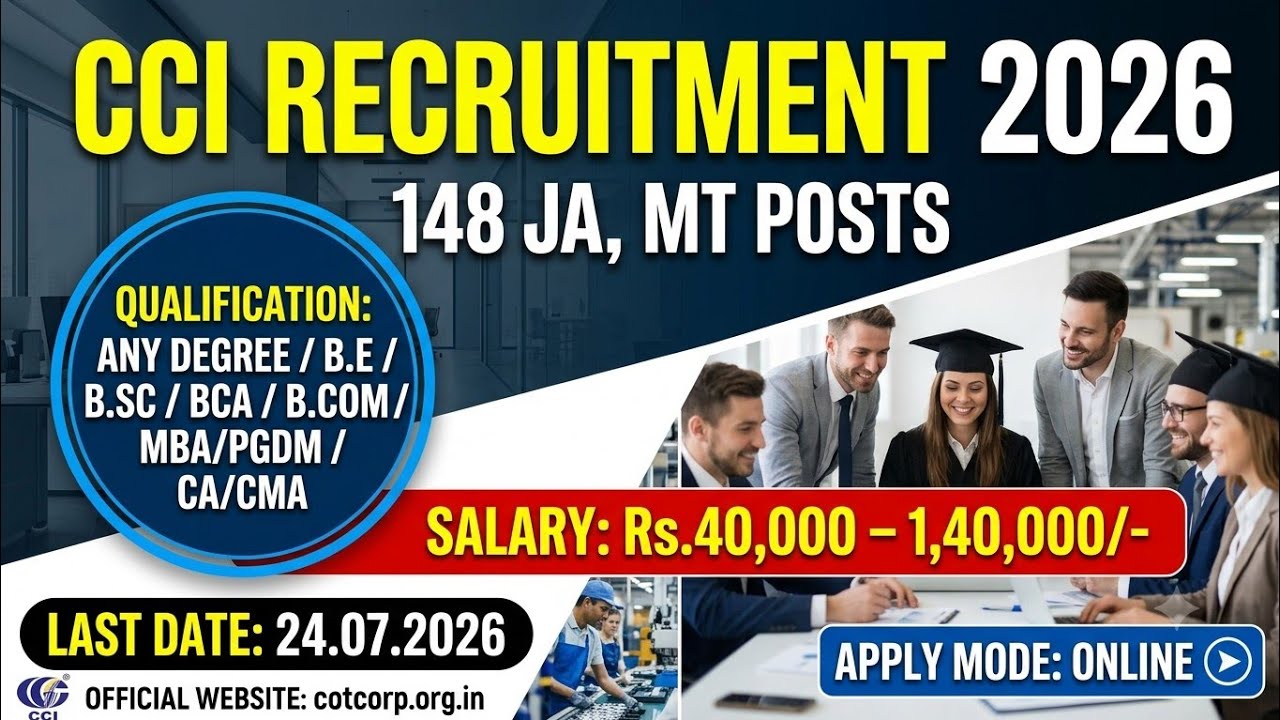 CCI Recruitment 2026 | 148 JA, MT Posts