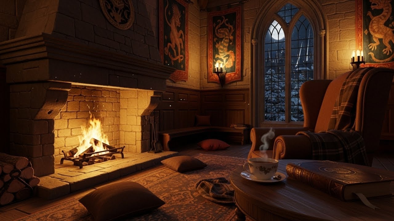 Cozy Hogwarts Ambiance 🪄 3H Fire Crackling Sounds for Relaxation & Study