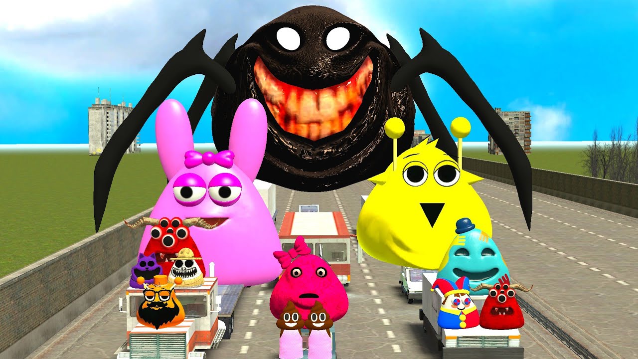 🛣️SPARTAN KICKING BIG BOU FAMILY FROM BOU'S REVENGE Of POU and SPRUNKI POU in FREEWAY Garry's Mod!