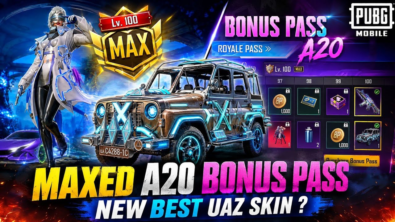 PUBG MAXED A20 BONUS PASS || NEW BEST UAZ SKIN ? || #Pubgmobile #pubg #pubgglobal 🔥