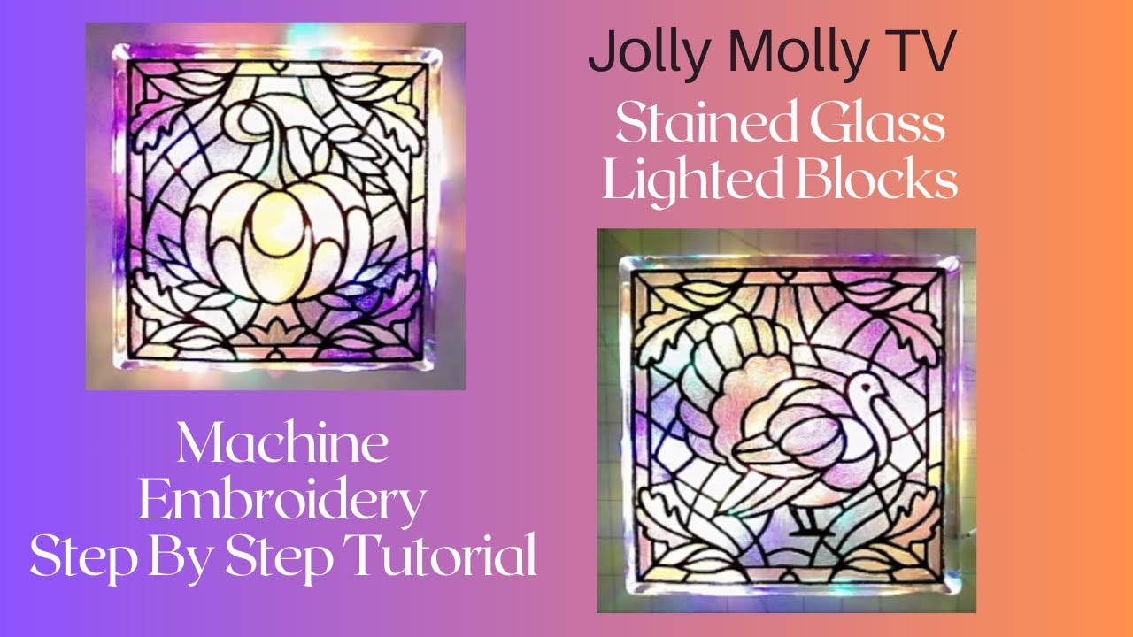 Autumn Stained Glass Lighted Glass Block Project, Machine Embroidery Designs by Embroidery Library