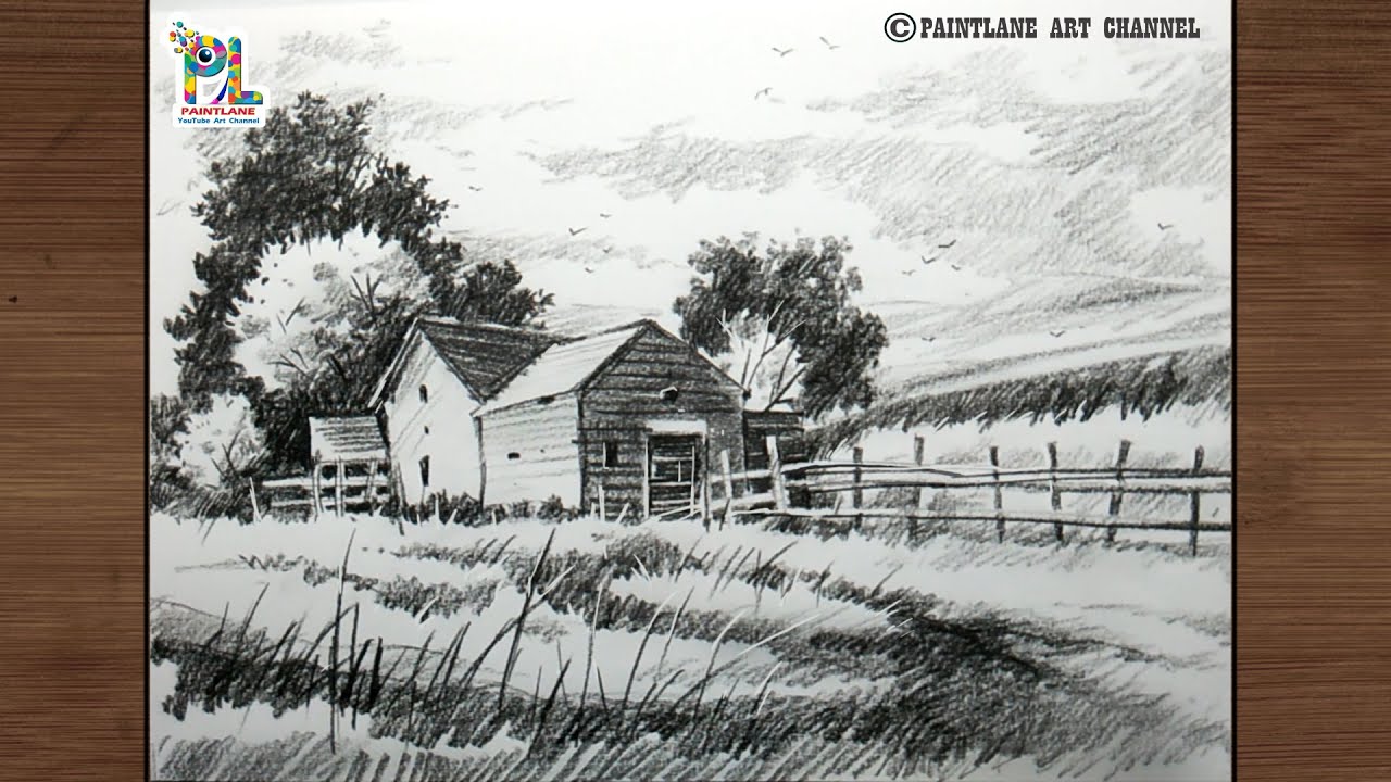 Landscape Drawing and Shading with Charcoal Pencil || For Beginners || Pencil Sketching Art Video