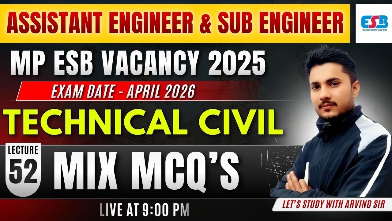 MP Sub Engineer & Assistant Engineer 2025 | Technical Civil Mix Questions |  by Arvind Sir