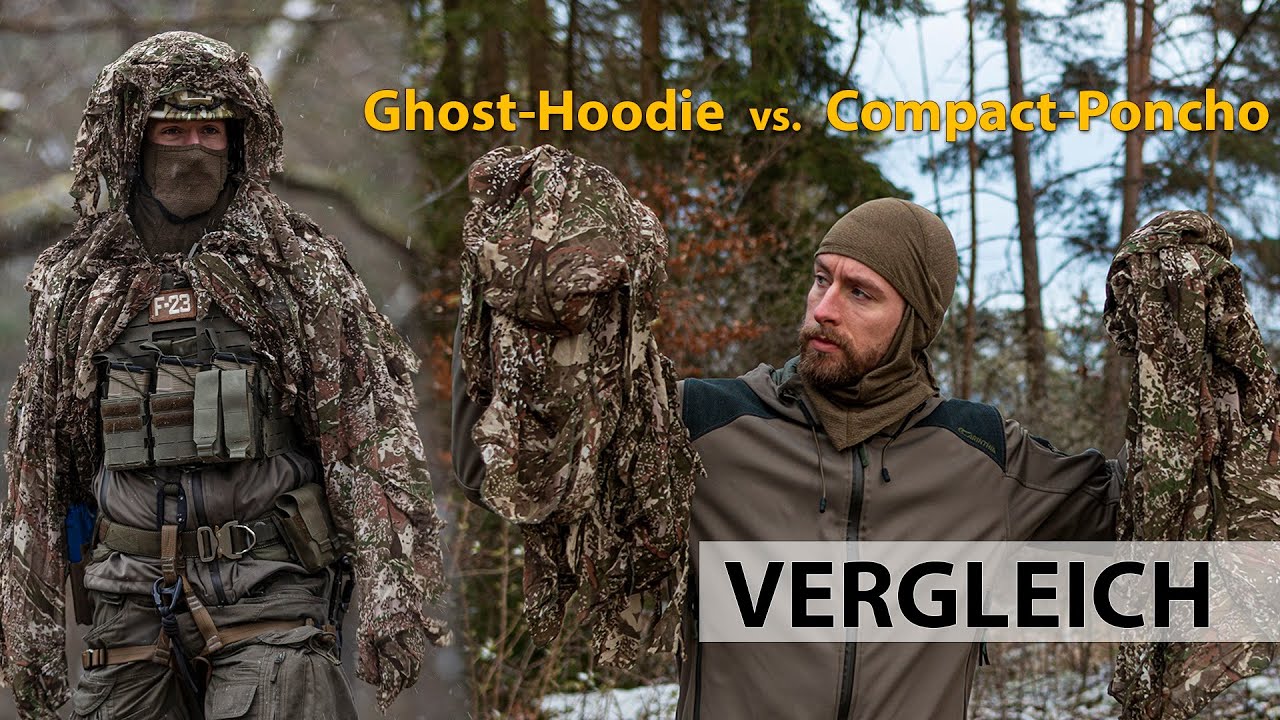 GHOSTHOOD Compact-Poncho vs. Ghost-Hoodie / VERGLEICH / Ultraleichte Tarnausr&uuml;stung in CONCAMO