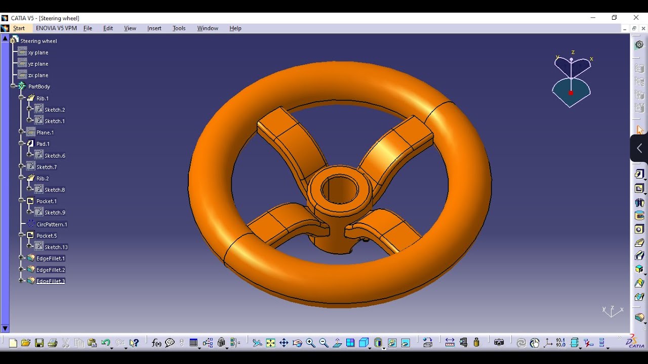 Steering wheel tutorial | CatiaV5 | #3dmodeling #cad #beginners #tutorial #catia