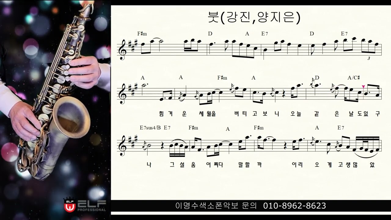 붓 (강진,양지은) ㅡ 앨토색소폰 이명수 엘프 ELF 반주기에 맞춘 꾸밈음 악보