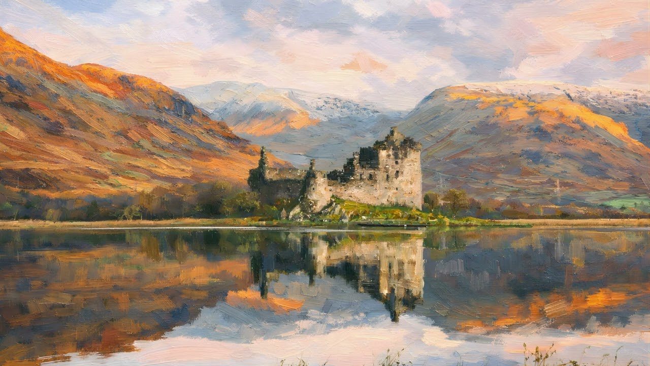 Scottish Highlands Castle Reflection | Luxury 4K Frame TV Wall Art (2 Hours)