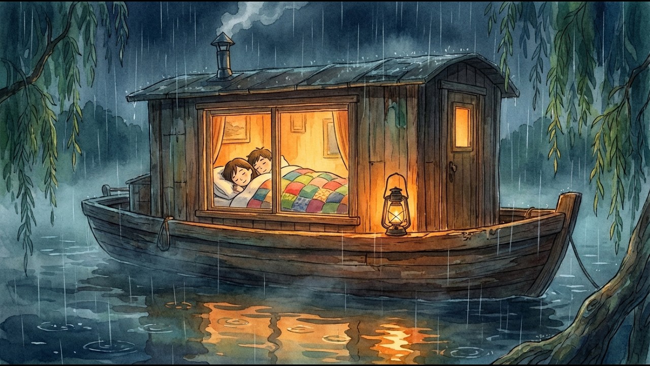 A Rainy Night in Our Tiny Floating House 🌧️ | Soup, Bread & Falling Asleep to the Rain | Ghibli Life