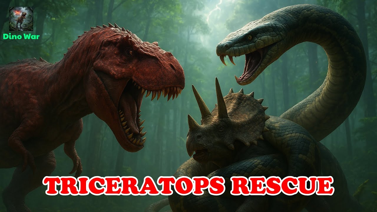 T-rex Tika Rescues A Triceratops From A Ferocious Giant Python