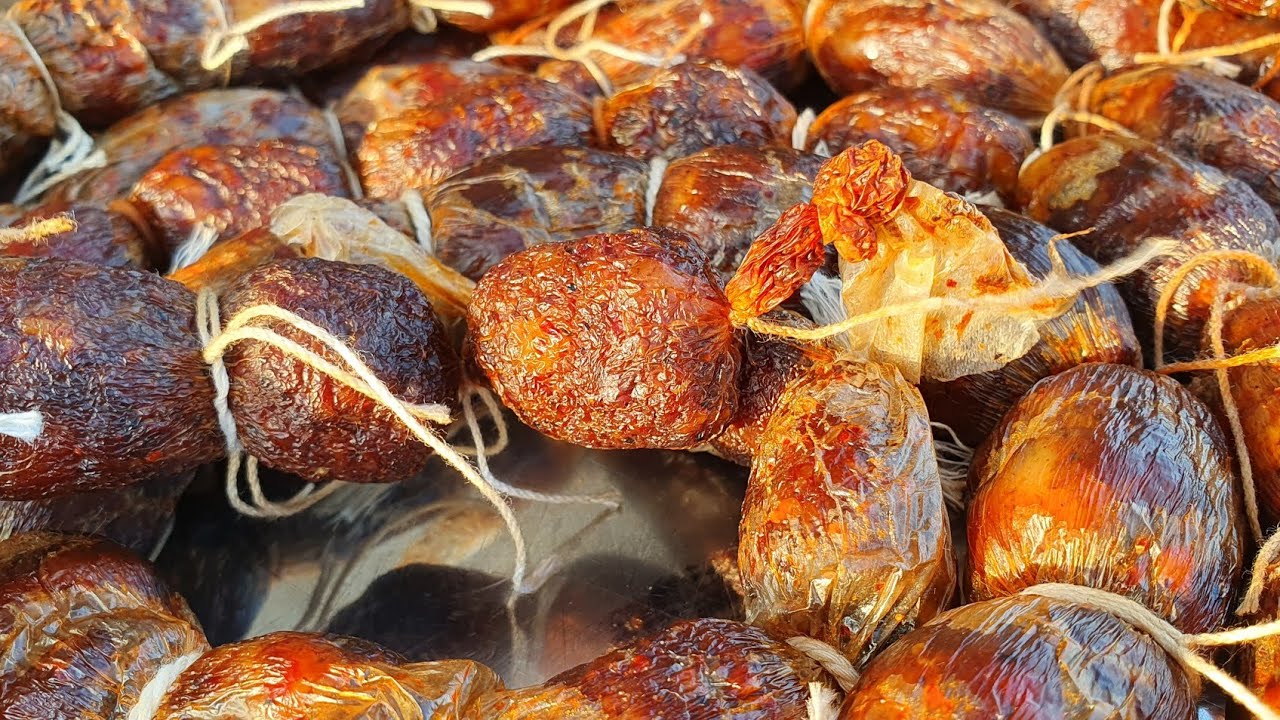 Goan chorizo sausage making.