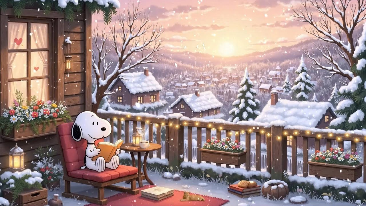 Snoopy’s Winter Coffee Lofi ☕ Cozy Porch Ambience ❄️ Relaxing Lofi Hip Hop for Calm Morning