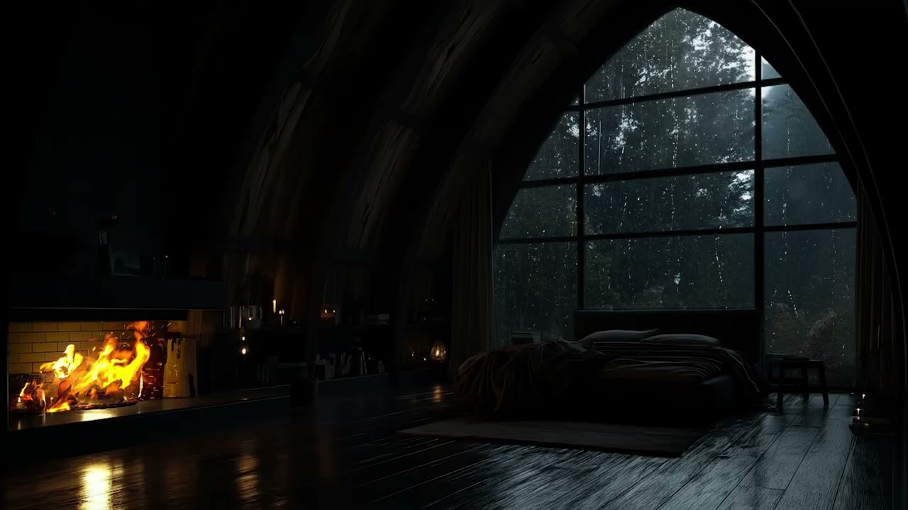 🌧️ Cozy Rainy Cabin Night | Fireplace Sounds for Deep Sleep & Relaxation