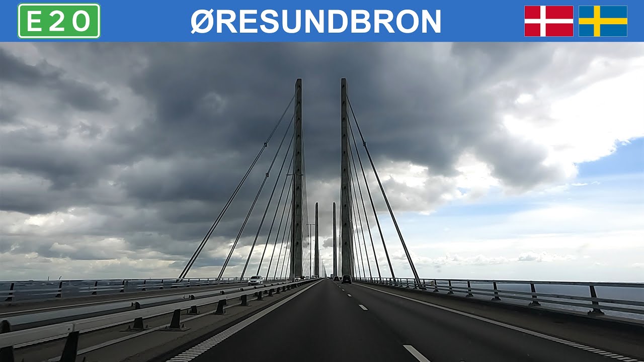 Driving from Denmark to Sweden. Øresund Bridge from Copenhagen to Malmö. 4K