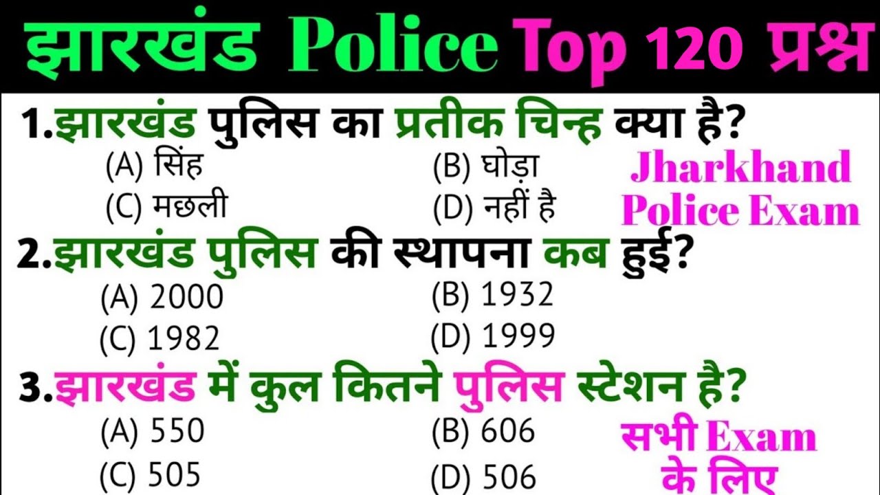 Jharkhand police exam 2024 | Jharkhand Police constable exam | Top 120 GK/GS questions