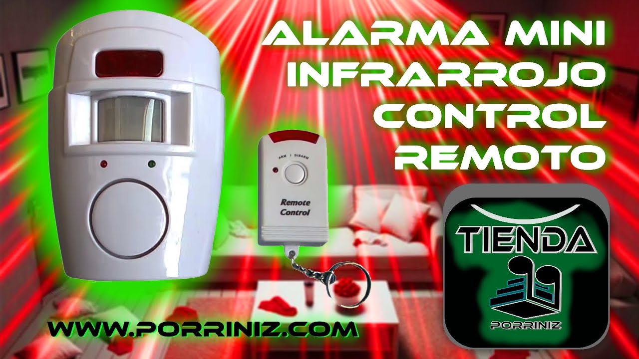 Alarma mini infrarrojo control remoto sensor de movimiento portable 105 db a baterias o Dc 6v