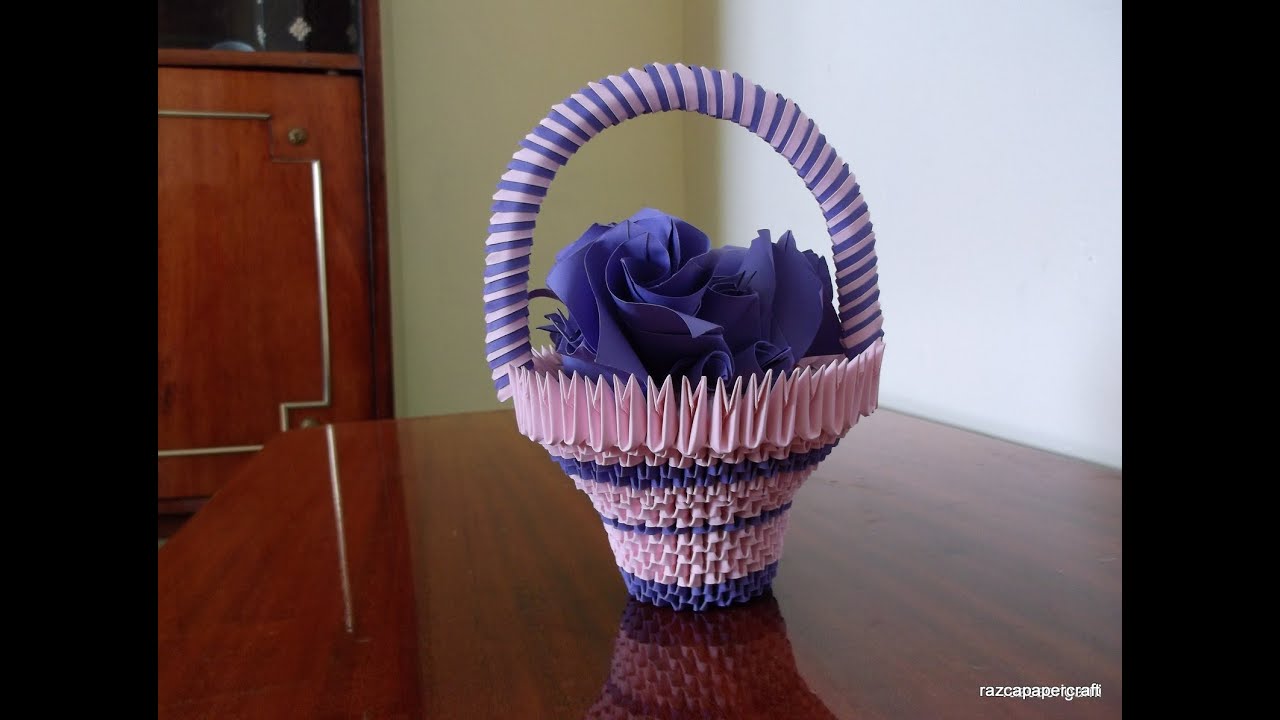 3D Origami basket with flowers tutorial  |  DIY  Paper Craft Basket | Razcapapercraft 10