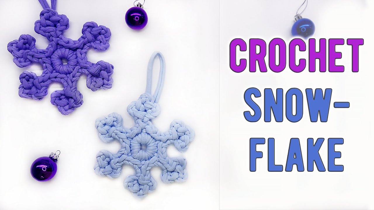 Crochet SNOWFLAKE with T-shirt yarn || DIY Christmas decoration TUTORIAL || For beginners