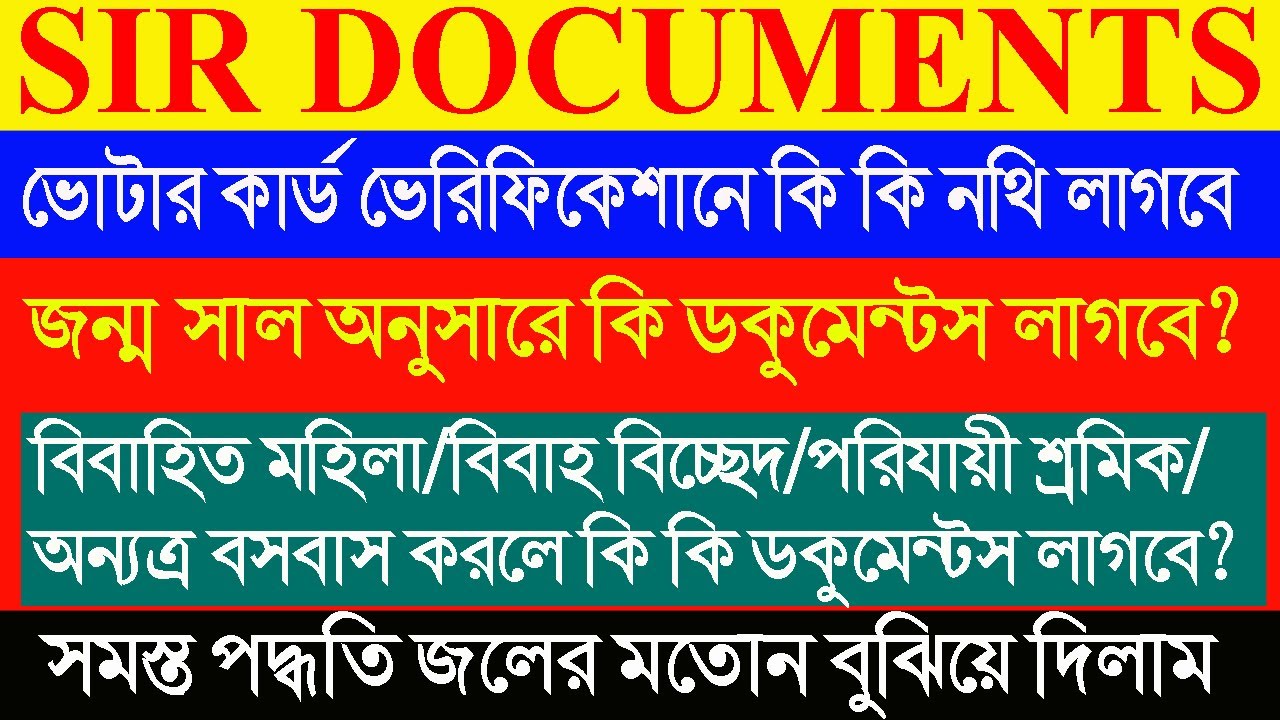 SIR Documents List West Bengal l SIR এর জন্য কি কি নথি প্রয়োজন? Documents Required for SIR