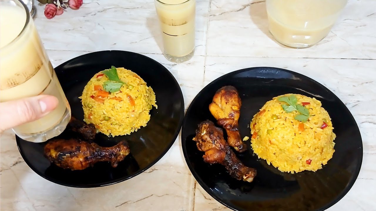 اقتراح غذاء او عشاء😋طبق الروز بالخضر مع فخيدات الدجاج بتتبيلة رائعة متشبعوش منهم وعصير منعش ولذيذ😋