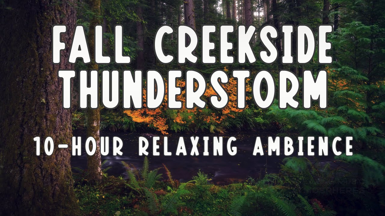 Fall Creekside Thunderstorm - Nature White Noise For Relaxing/Focus/Background - 10 Hour Ambience