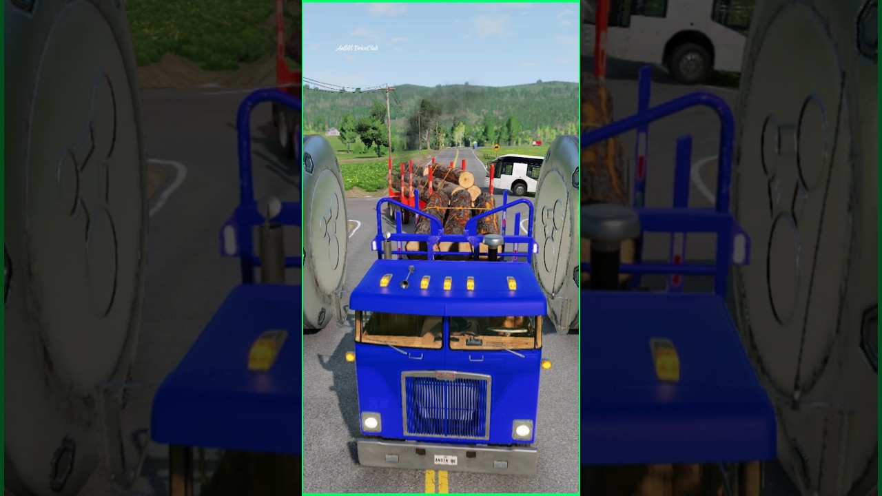 Cargo truck and buses vs bollard crash #shorts #beamngdrive #bus