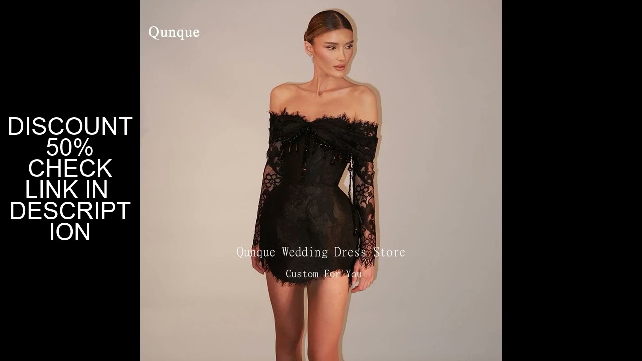 Qunque Black Lace Mini Evening Dress Elegant Tassel Beadings Crystals Short Party Cocktail Gowns Suk