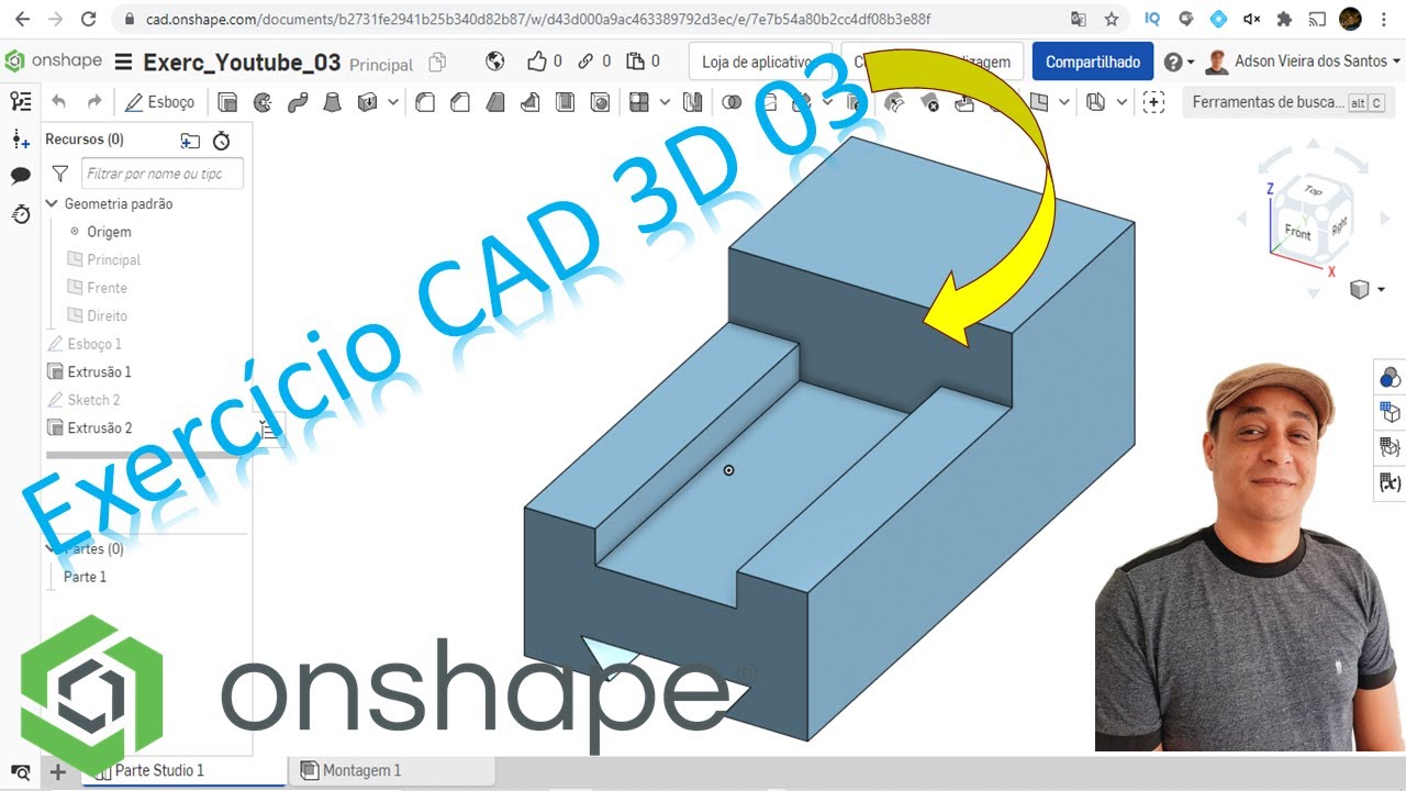 Onshape modelagem 3D CAD Exercício 03