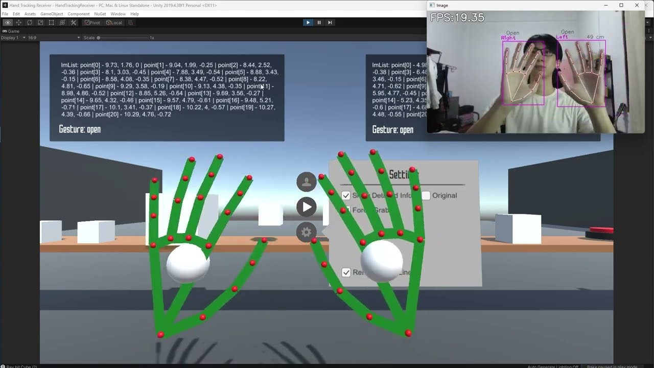 Demo | Hand Tracking + Gesture Recognition (Python + OpenCV + Mediapipe + Unity2019)
