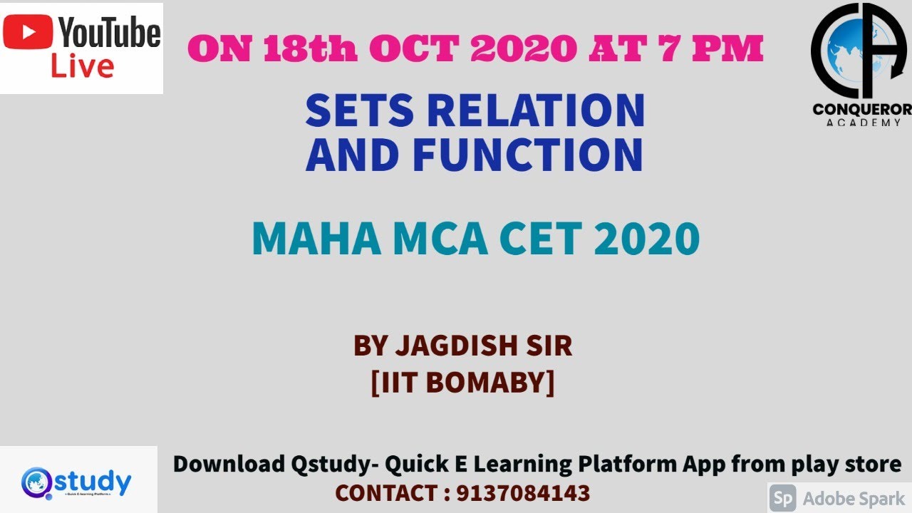 SETS RELATION AND FUNCTION I MCA CET 2020 I LIVE SESSION