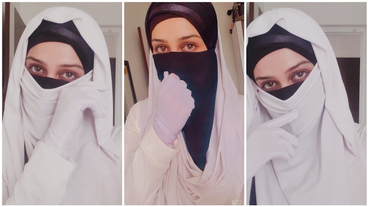 Black &white combination Niqab