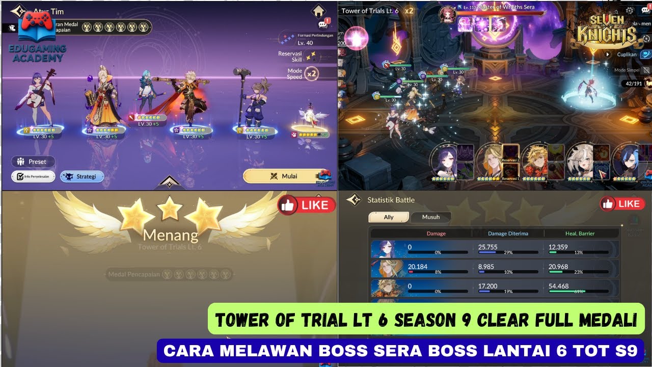 Tower of Trial Lt 6 Season 9 Clear Full Medal! Cara Tumbangkan Boss Sera Tanpa Tumbang Seven Knight
